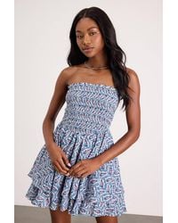 Lulus - Carson Geometric Print Smocked Mini Dress - Lyst