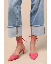 Lulus - Ansel Snake-Embossed Lace-Up Pumps - Lyst