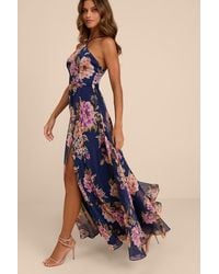 Lulus - Romantic Marvel Floral Print Halter Neck Maxi Dress - Lyst