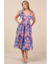 Lulus - Flowering Day Dream Floral Organza Midi Bubble Dress - Lyst