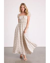 Lulus - Wanda Ditsy Floral Tie-Back Puff Sleeve Maxi Dress - Lyst