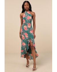 Lulus - Elegant Entrance Floral Print Halter Maxi Dress - Lyst
