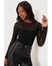 Lulus - Sheer Passion Sheer Lace Long Sleeve Bodysuit - Lyst