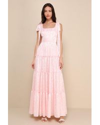 Lulus - Picturesque Allure Jacquard Tie-Strap Maxi Dress - Lyst