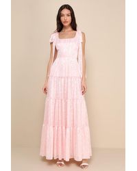 Lulus - Picturesque Allure Jacquard Tie-Strap Maxi Dress - Lyst