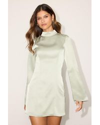 Lulus - Melilla Pale Sage Satin Mock Neck Backless Mini Dress - Lyst