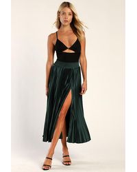 Lulus - Sophisticated Vision Satin Pleated Midi Skirt - Lyst