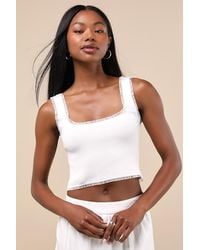 Lulus - Josepha Ribbed Knit Ruffled Crop Tank Top - Lyst