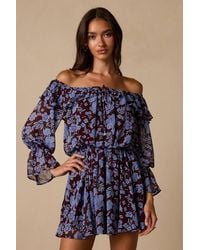 Lulus - Inde Plum Floral Off-The-Shoulder Mini Dress - Lyst