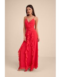 Lulus - Astraea Surplice Ruffled Maxi Dress - Lyst