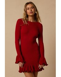 Lulus - Waverly Ribbed Ruffled Tie-Back Sweater Mini Dress - Lyst