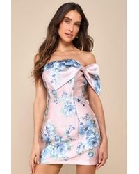Lulus - Soiree Darling Floral Bow Off-The-Shoulder Mini Dress - Lyst