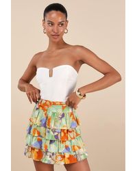 Lulus - Halyna Multi Boho Print Tiered Mini Skirt - Lyst