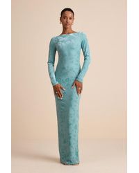 Lulus - Amiria Light Aqua Burnout Velvet Long Sleeve Maxi Dress - Lyst
