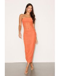Lulus - Utterly Attractive Mesh Ruched Strapless Midi Dress - Lyst