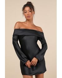 Lulus - Luxurious Vision Satin Off-The-Shoulder Mini Dress - Lyst