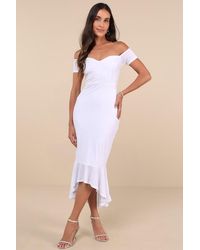 Lulus - How Much I Care Velvet Off-The-Shoulder Midi Dress - Lyst
