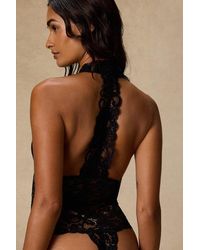 Lulus - Lara Sheer Lace Halter Bodysuit - Lyst