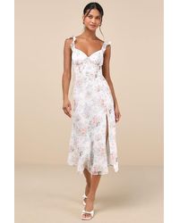 Lulus - Delightful Direction Floral Ruffled Tie-Strap Midi Dress - Lyst