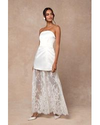 Lulus - Winslet Satin Sheer Hem Strapless Maxi Dress - Lyst