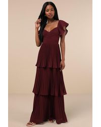 Lulus - Notorious Charm Pleated Flutter Sleeve Maxi Dress - Lyst