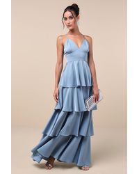 Lulus - Going With Elegance Satin Tiered Gown - Lyst