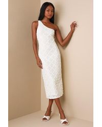 Lulus - Truly Poised Textured 3D Floral One-Shoulder Midi Dress - Lyst