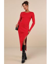 Lulus - Refined Attitude Ribbed Side Button Midi Sweater Dress - Lyst