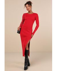 Lulus - Refined Attitude Ribbed Side Button Midi Sweater Dress - Lyst