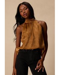Lulus - Camille Bronze Satin Mock Neck Tank Top - Lyst