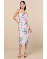 Lulus - Aloysia And Floral Jacquard Strapless Midi Dress - Lyst