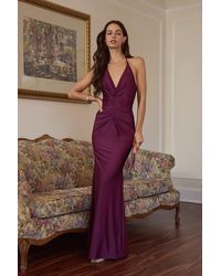 Lulus - Zaniya Plum Ruched Halter Maxi Dress - Lyst