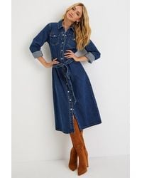 Lulus - Edgy Instinct Dark Wash Denim Long Sleeve Midi Dress - Lyst