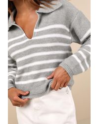 Lulus - Timeless Energy Striped Collared Pullover Sweater - Lyst