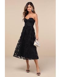 Lulus - Quite Perfect Floral Embroidered Strapless Midi Dress - Lyst