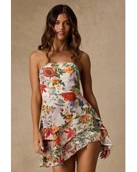 Lulus - Suvi Multi Floral Strapless Tiered Asymmetrical Mini Dress - Lyst