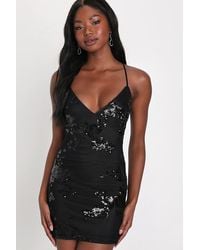 Lulus - Valhalla Mesh Sequin Lace-Up Mini Dress - Lyst
