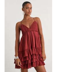 Lulus - Asuka Rust Ruffled Tiered Mini Dress - Lyst