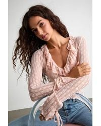 Lulus - Lindley Sheer Lace Ruffled Long Sleeve Top - Lyst