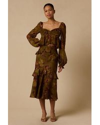 Lulus - Mallory Floral Ruffled Midi Skirt - Lyst