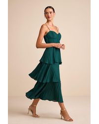 Lulus - Cascading Crush Emerald Tiered Bustier Midi Dress - Lyst