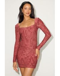 Lulus - Celeste Dark Floral Burnout Long Sleeve Mini Dress - Lyst