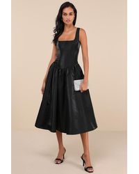Lulus - Sensationally Impressive Shiny Taffeta Lace-Up Midi Dress - Lyst