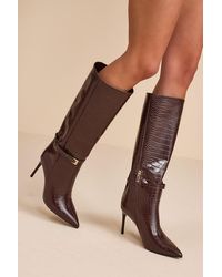 Lulus - Cadee Croc-Embossed Stiletto Knee-High Buckle Boots - Lyst