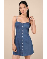 Lulus - Blakely Chambray Button-Front Mini Dress - Lyst