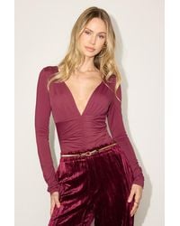 Lulus - Naiari Slinky Knit Ruched Long Sleeve Bodysuit - Lyst