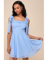 Lulus - Forever Darling Gingham Burnout Tie-Strap Mini Dress - Lyst