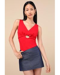 Lulus - Patrizia Cutout Bow V-Neck Sleeveless Top - Lyst