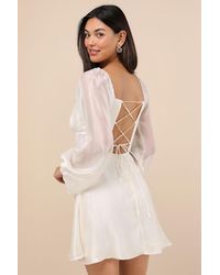 Lulus - Medora Long Sleeve Lace-Up Mini Dress - Lyst