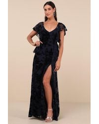 Lulus - Romantic Wonder Burnout Velvet Ruffled Tie-Back Maxi Dress - Lyst